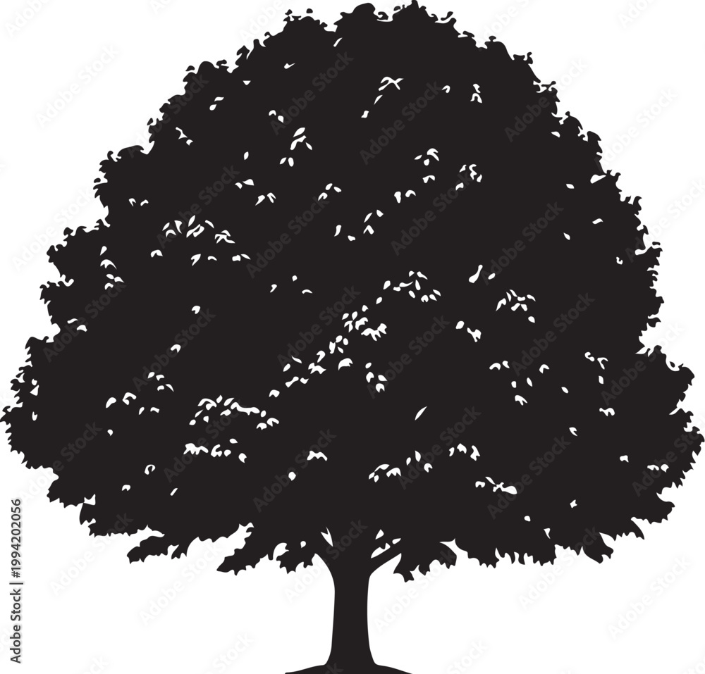 Fototapeta premium Tree silhouette, black tree icon, tree shape, foliage illustration