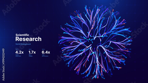 Artificial Intelligence, AI Neural Network Brain Roots Background with Glowing Connection Lines. Data Flow Particles Digital Technology Medical Science Innovation Vector Illustration.
