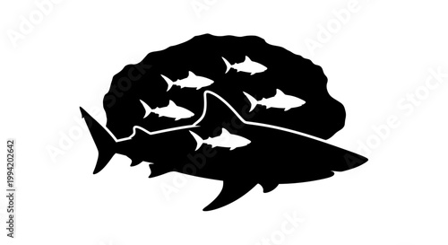 Minimalist shark silhouette vector illustration for marine design