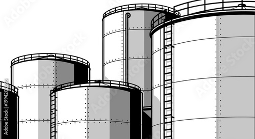 Industrial oil storage tanks or silos vector illustration.