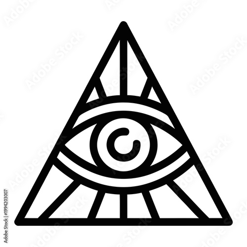 Simple Line Art All Seeing Eye Symbol in Pyramid Shape Icon