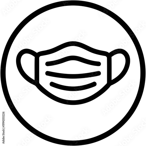 Minimalist Lineart Circle Medical Mask Icon for Virus Protection Safety