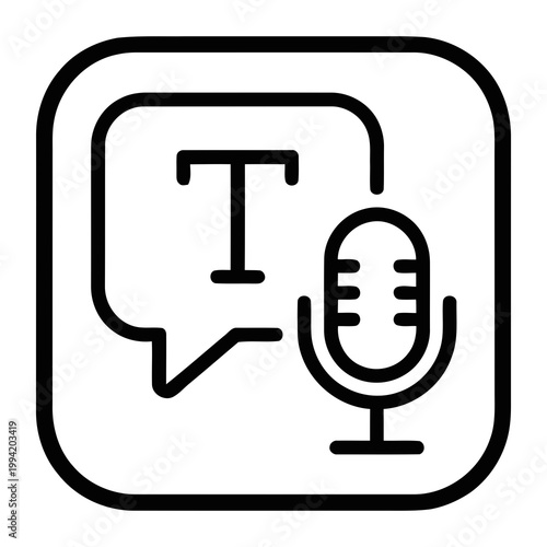 Outline Minimalist Speech Text With Microphone Round Icon Symbol