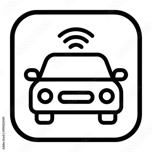 Simple Line Art Autonomous Car Outline with Wireless Connection Icon