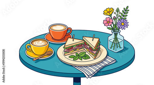 Sandwiches on a plate with tea.