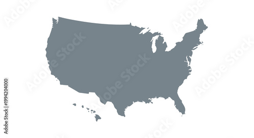 A solid gray silhouette depicts the contiguous united states along with alaska and hawaii high quality professional detailed