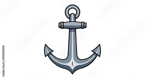 Steel ship anchor vector illustration. Classic nautical symbol for maritime and naval themes.