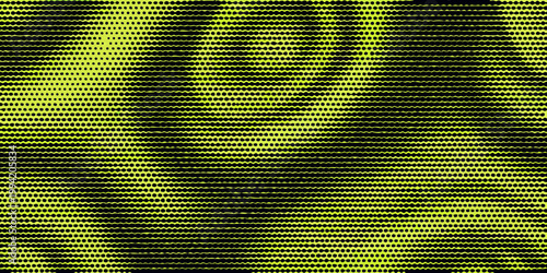 Abstract face composed of yellow dots and black wavy lines