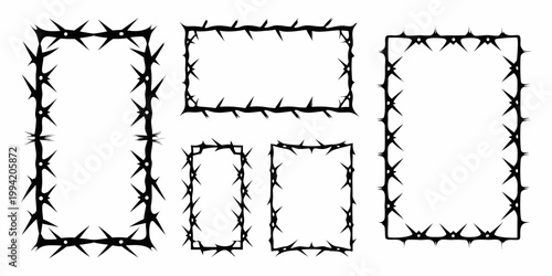 A collection of black thorn frames in varying rectangular shapes