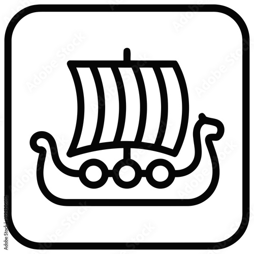 Simple Outline Viking Ship Drakkar Boat Sail Icon Illustration