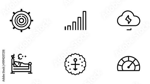 Conceptual Icons of Symbolism: An assortment of line art icons, each representing a distinct concept, perfect for digital design and thematic illustration.