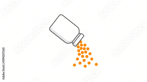 Flat icon illustration of a white medicine bottle with orange pills
