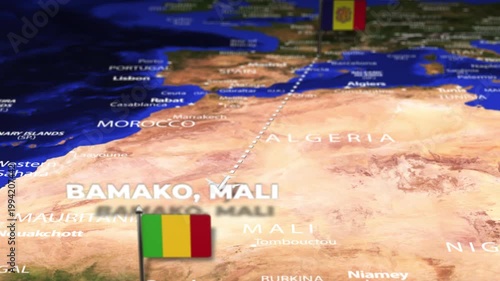 Flight From Andorra la Vella ANDORRA Bamako MALI with flag pins