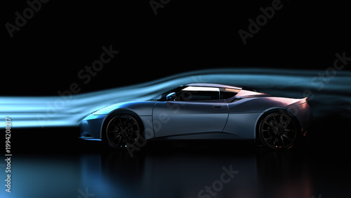 Sports car in a wind tunnel