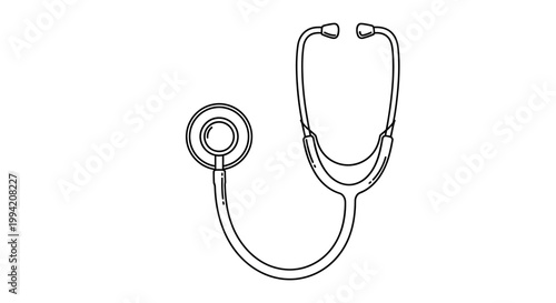 Black and White Line Art Illustration of a Medical Stethoscope