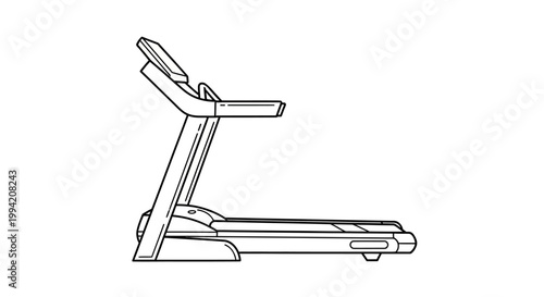 Black and White Line Art Illustration of a Modern Treadmill
