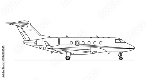 Business Jet Aircraft Line Drawing Illustration
