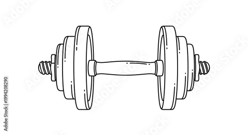 Hand Drawn Illustration of a Heavy Dumbbell for Fitness and Strength Training