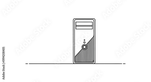 Minimalist Line Art Illustration of a Desktop Computer Tower
