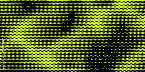 Abstract halftone portrait featuring a person with raised hand gesture