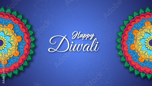 Happy Diwali Greeting card with lit clay diya lamps 