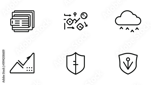 Abstract Icon Collection: A collection of simple, minimalistic icons conveying various themes, offering a modern aesthetic suitable for design elements and graphic resources.