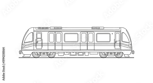 Modern Suburban Train Carriage Outline Vector Illustration
