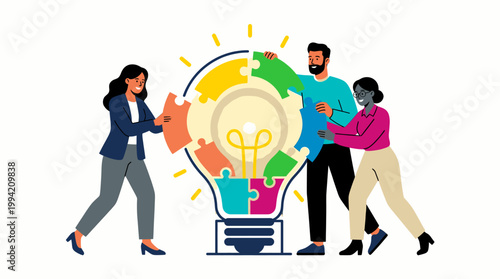 Teamwork and Collaboration to Create Innovative Ideas Light Bulb Puzzle