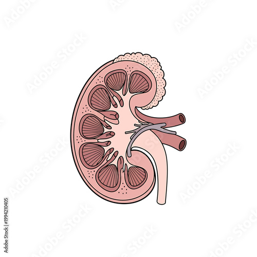 Human kidney anatomy cross section medical vector illustration