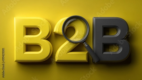 B2B text with magnifying glass on yellow background