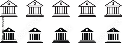 Bank icon set Government building minimalist design,bank building flat style, simple finance icons,  symbols flat vector design vector illustration.