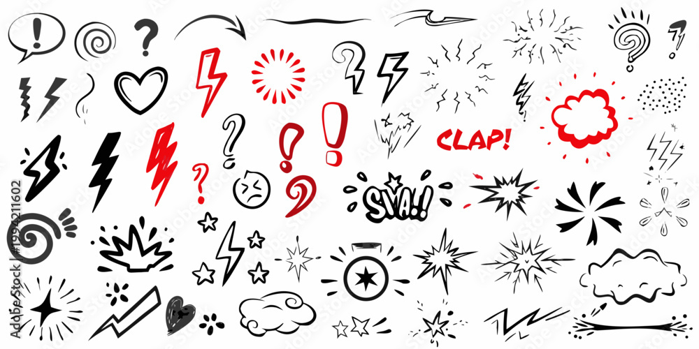 Obraz premium Collection of hand drawn doodle elements including speech bubbles and symbols