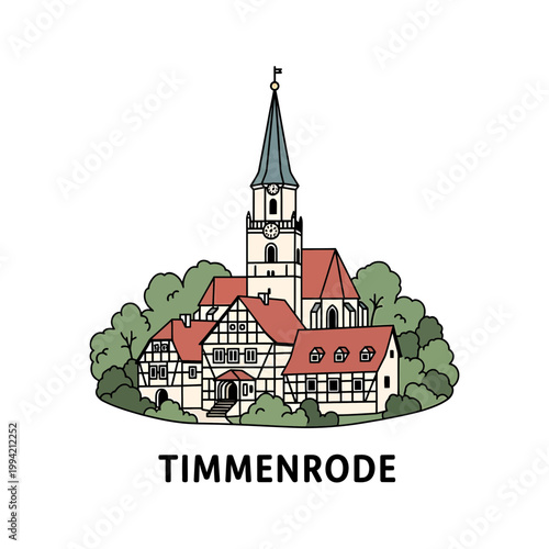 Timmenrode village vector illustration with historic architecture