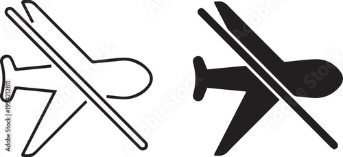 No flights allowed airplane icon set Flight cancel minimalist design, flat style, simple geometric shapes, No flying icons,  symbols flat vector design isolated background vector illustration