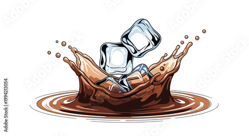 Ice Cubes Splash into Chocolate Milk Creating Refreshing Waves