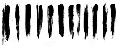Straight Black Brush Strokes Set. 