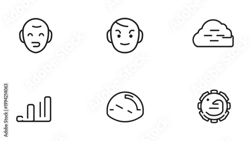 Abstract Emotion Icons: A minimalist design showcases a collection of black and white icons. Representing a spectrum of emotions and symbolic elements.
