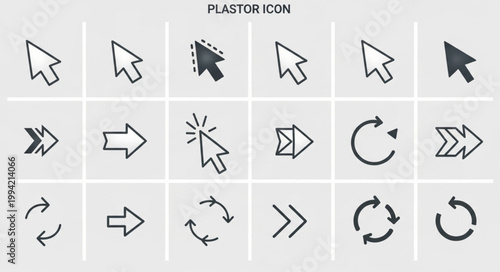 Collection of various cursor and arrow icons for digital interfaces.