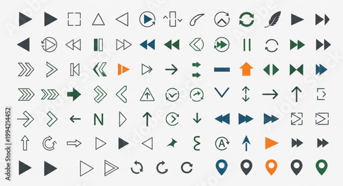 Collection of various arrow icons and symbols for navigation and direction.