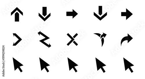Collection of various black directional arrows and cursor icons.