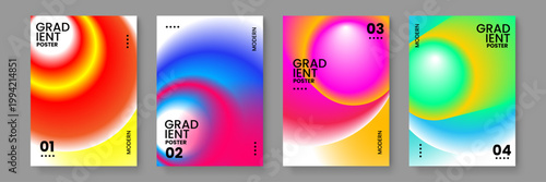 Creative poster set featuring abstract sphere gradients and vibrant circular blurry shapes for modern design projects