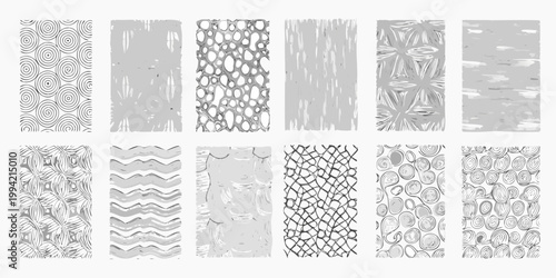 Collection of abstract grey textured patterns arranged in a grid format