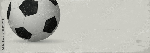 3D soccer ball on gray background have blank space banner old style with scratches and stains texture