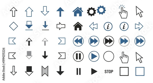 Collection of various computer icons and symbols for interface design.