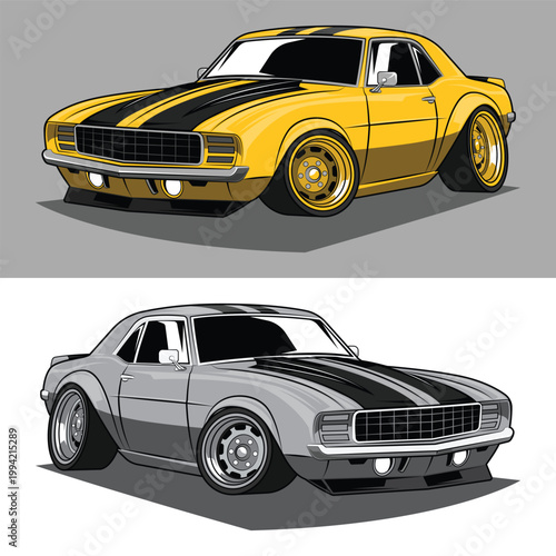 Schilderij op canvas Classic American Muscle Car In A Very Awesome Yellow Color
