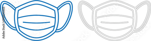 Blue and black medical mask on white background face