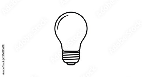 A simple black and white line drawing depicts a classic light bulb shape representing ideas and illumination