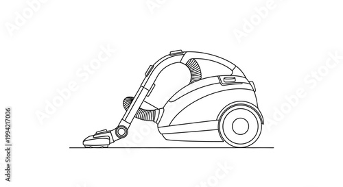 Line Art Illustration of a Modern Canister Vacuum Cleaner