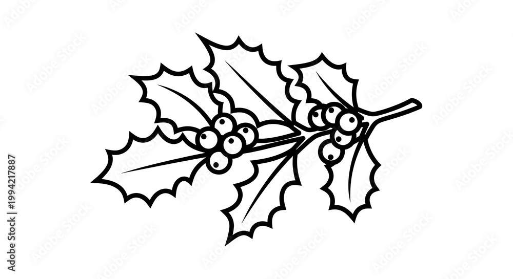 Naklejka premium A hand-drawn illustration of a holly sprig with berries, perfect for festive and winter designs