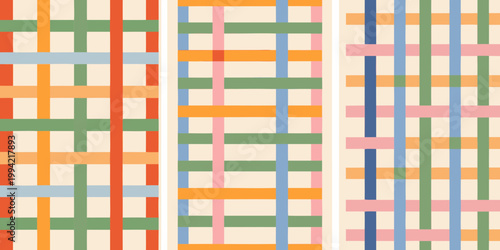 Colorful striped patterns arranged vertically in a repeating composition